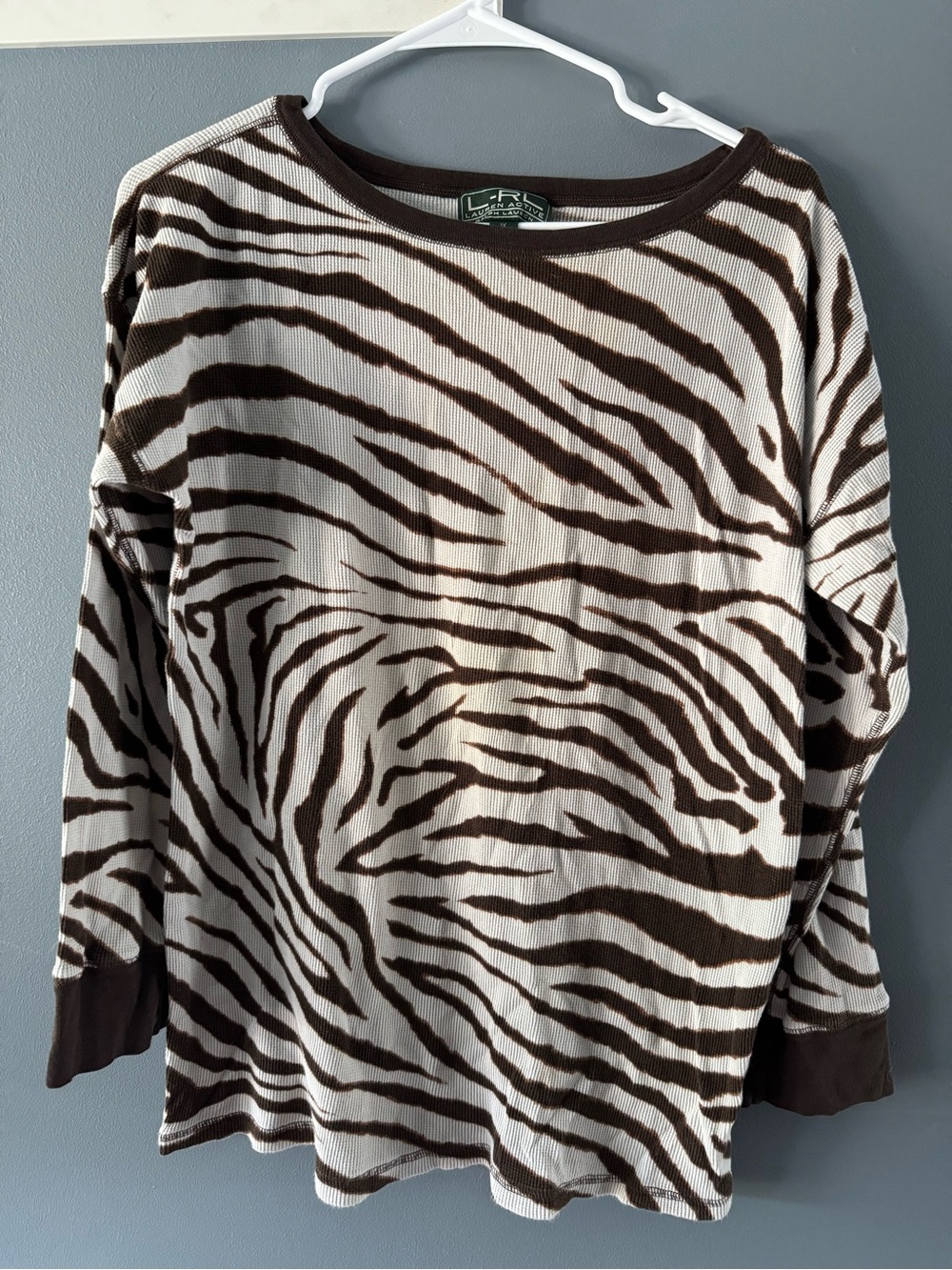 Ralph Lauren Brown & Cream Zebra-Print Long Sleeve Top